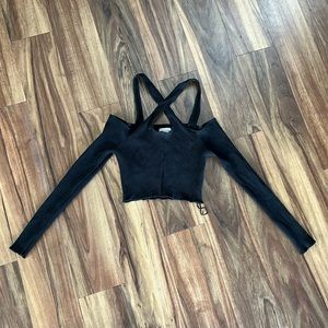 Criss cross front off the shoulder Urban Outfitters ribbed long sleeve top